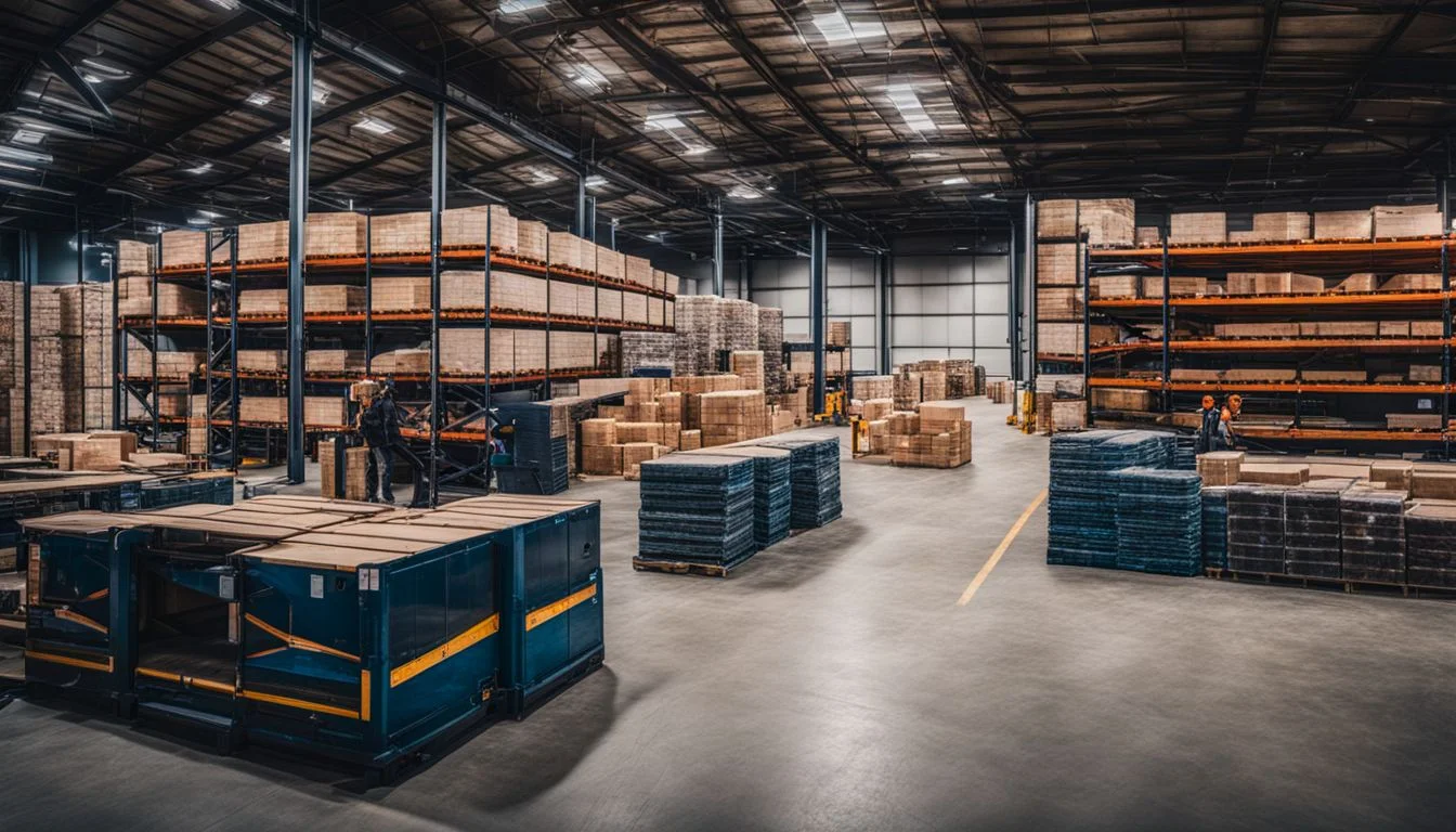 A modern warehouse with efficient operations and diverse workforce.