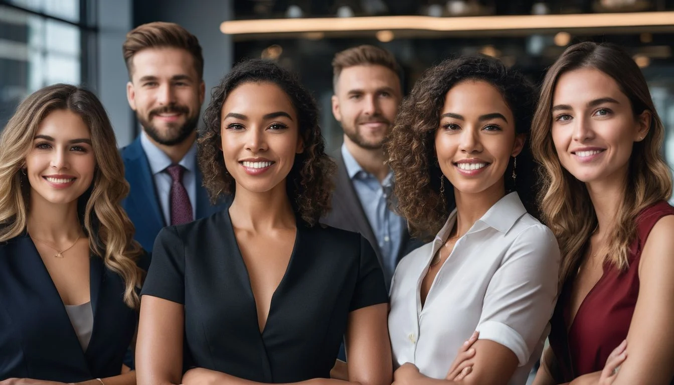 A diverse group of professionals in a modern office setting. A diverse group of professionals in a modern office setting.