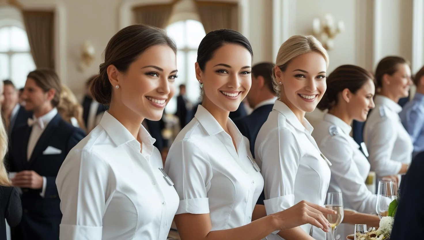 Diverse group of hotel staff interacting professionally