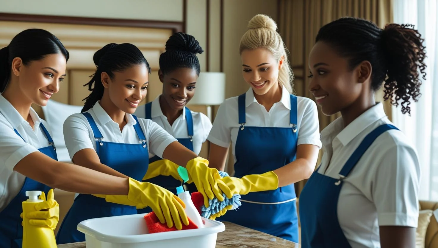 Housekeepers preparing a hotel room