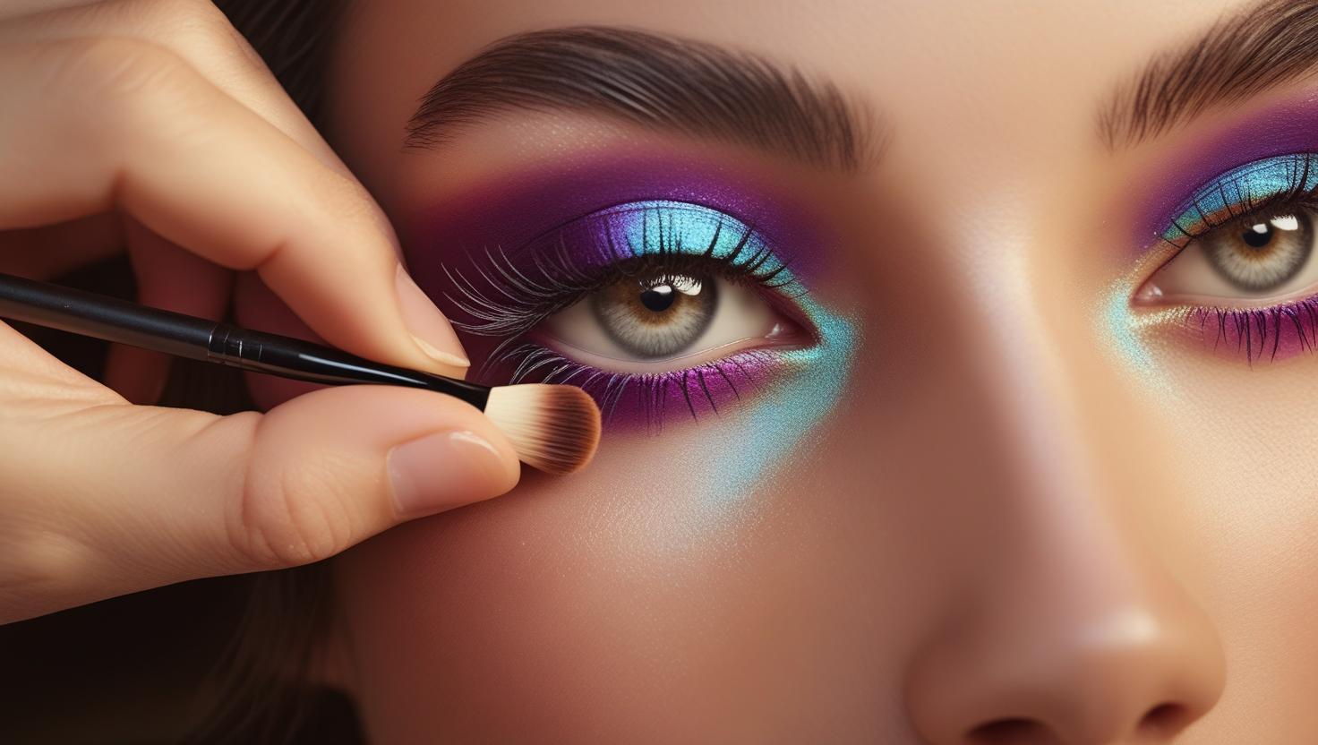 A smiling client looking in the mirror, happy with her final makeup look.