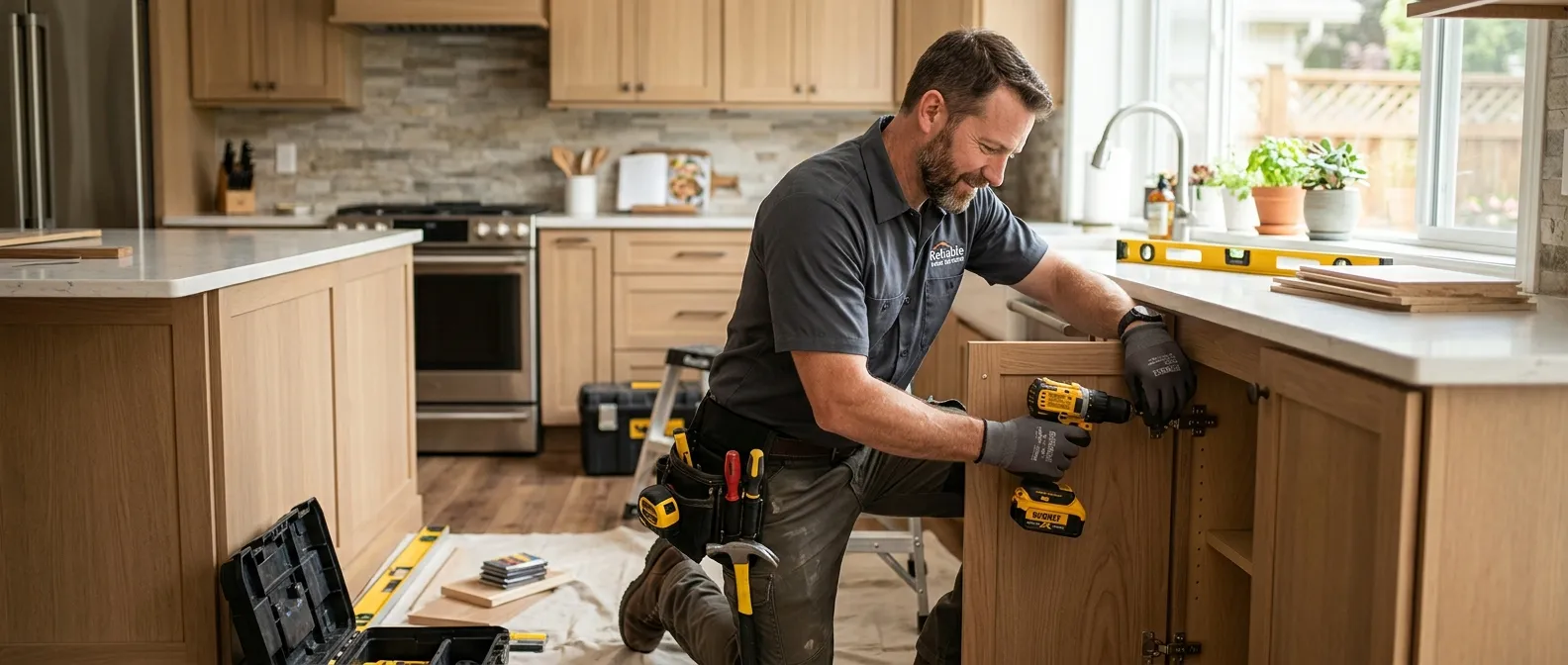 Staff Direct comprehensive 7-stage handyman vetting process flowchart showing application review, skills assessment, qualification verification, reference checks, compliance documentation, interview assessment, and onboarding training stages
