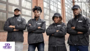 Diverse group of event staff including planners, servers, and security personnel