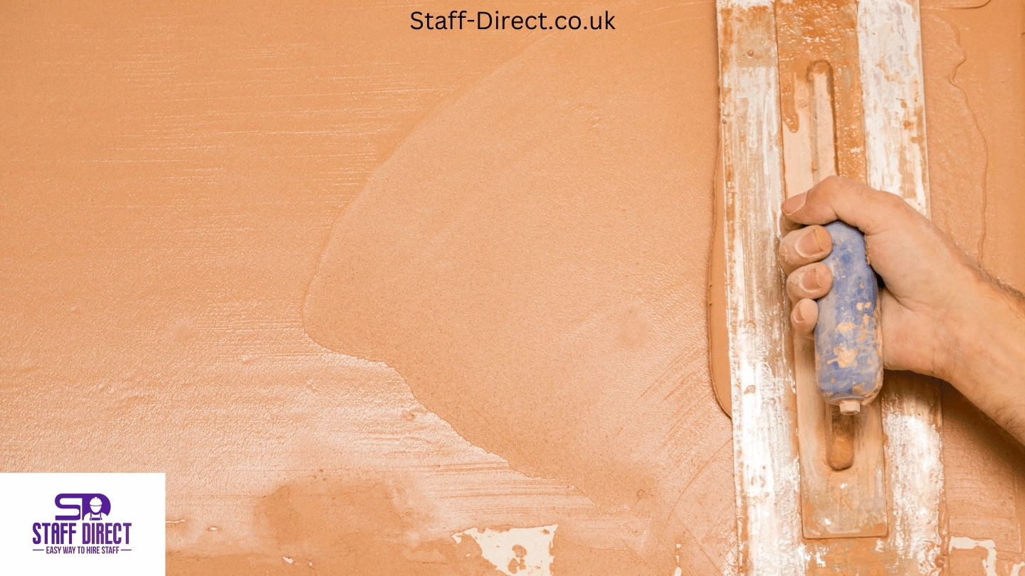 Plasterer applying plaster to a wall