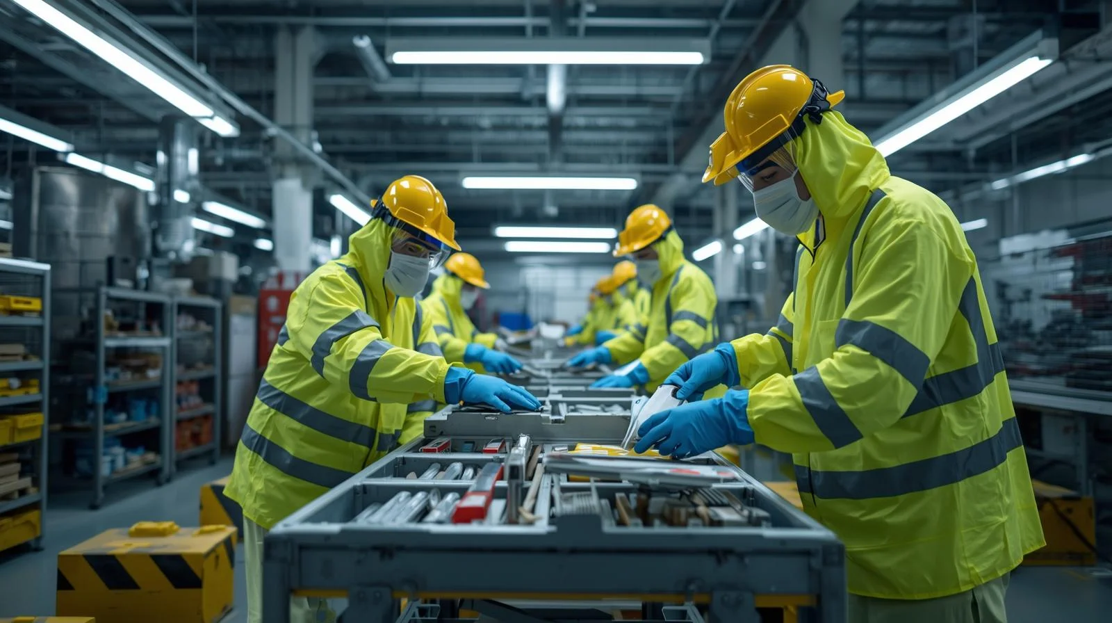 An industrial cleaning specialist using a high-powered floor scrubber on a large warehouse floor in the West Midlands.