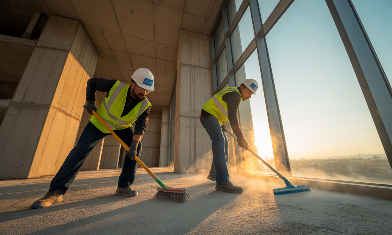 A team of cleaners working on site