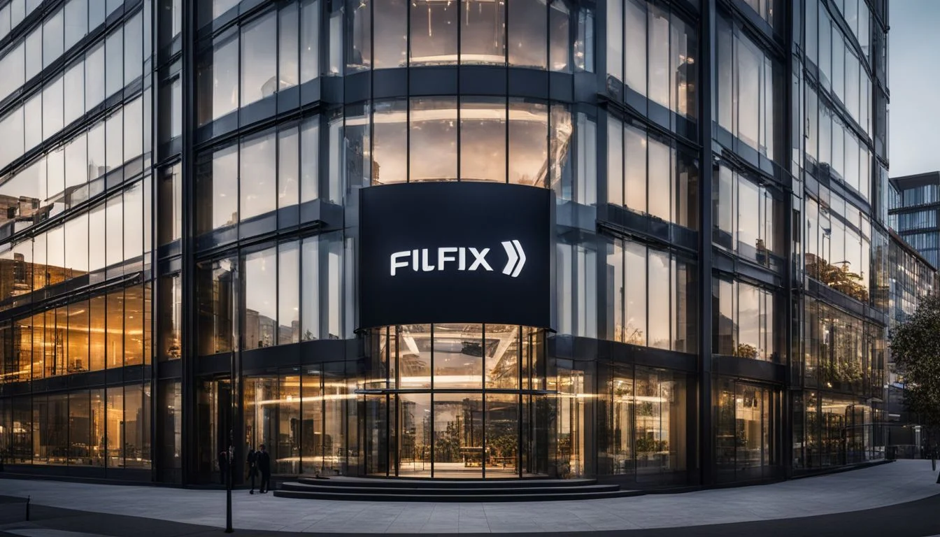 A photo of a modern office building with a temporary staff agency logo.