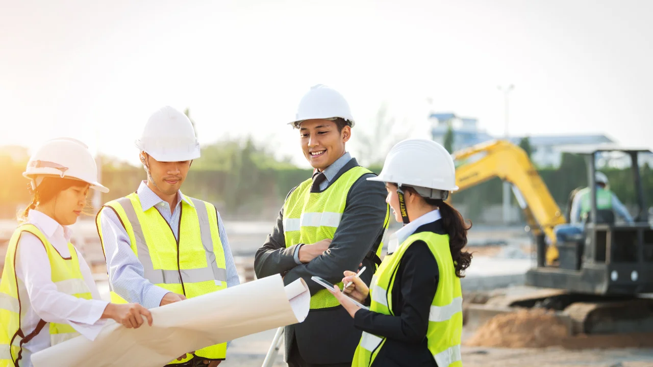A team of skilled steel fixers working on a construction site.