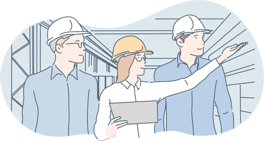 A construction site manager directing workers on a building project.
