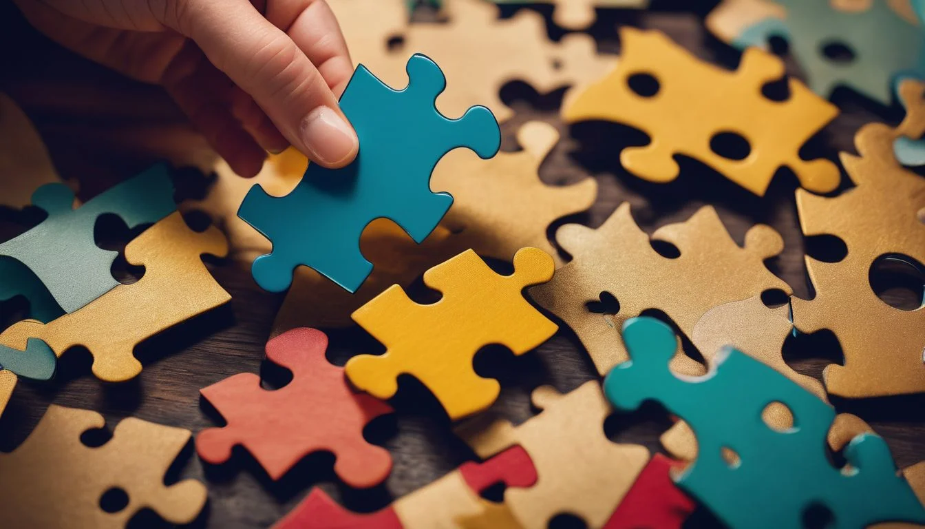 Diverse team of puzzle pieces coming together on vibrant background. Diverse team of puzzle pieces coming together on vibrant background.