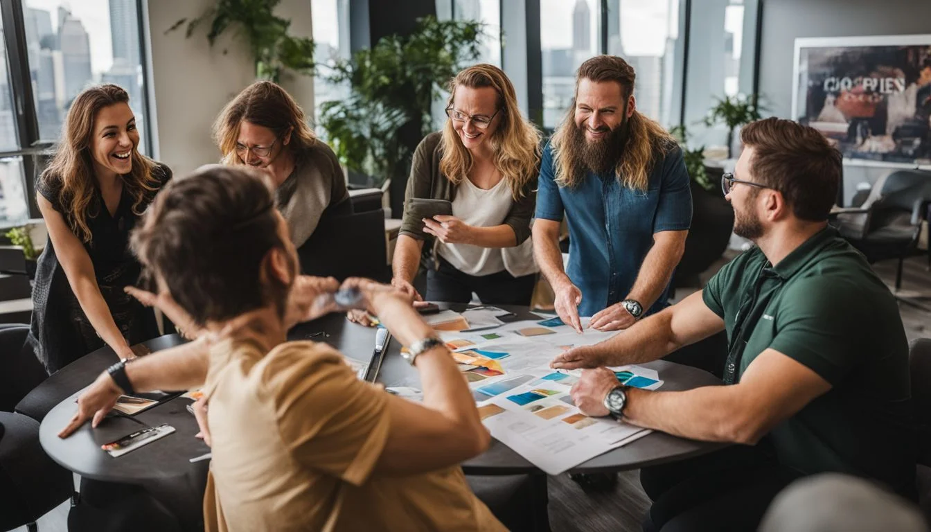 A diverse team at Staff Direct partakes in a team-building activity. A diverse team at Staff Direct partakes in a team-building activity.