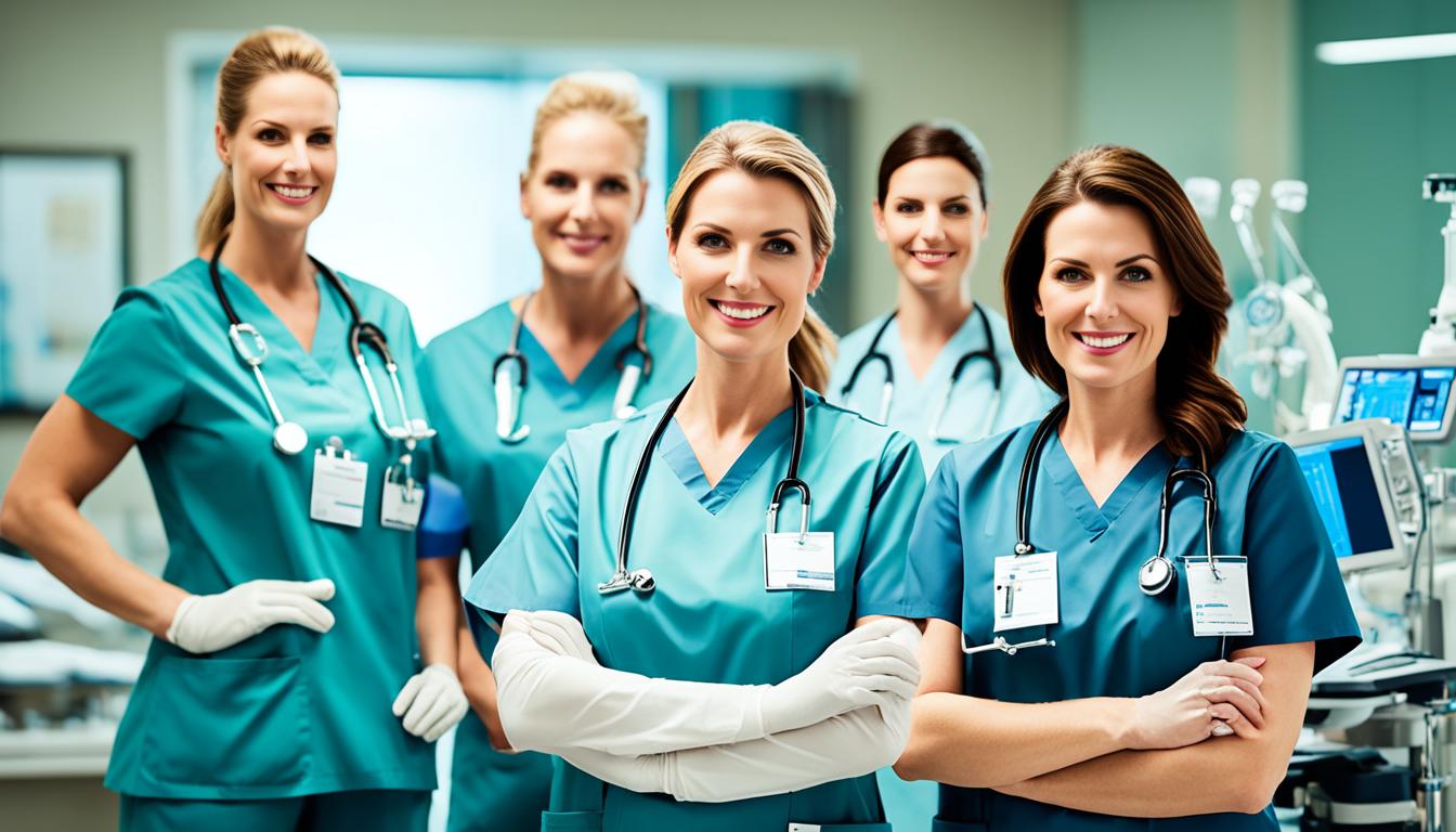 Diverse group of nurses in a hospital setting