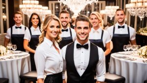 Waiting staff in a restaurant setting
